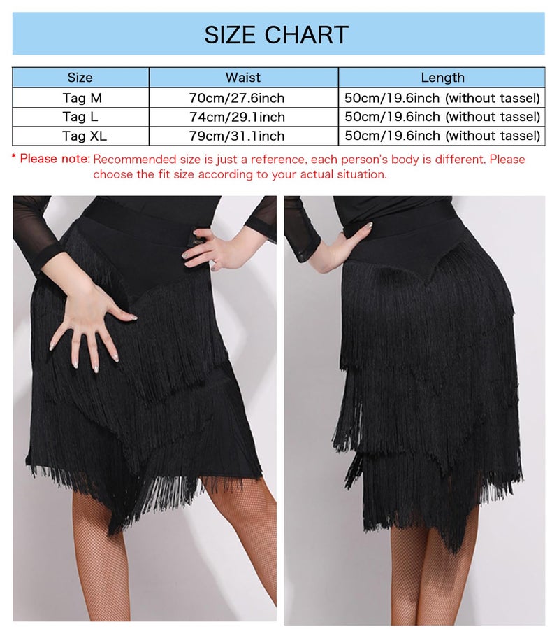 ZX Z&X Women's Ballroom Latin Tango Slasa Dance Skirt Fringe Split Leg Halloween Party Dance Dress with Shorts, Black, Tag L, Fit US 6-8 - Image 2